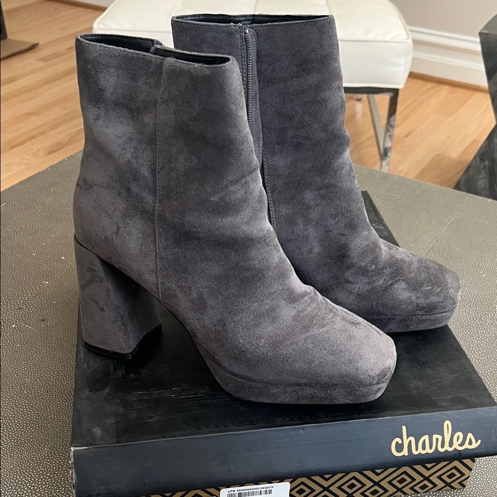 Charles by Charles David Dark Gray Suede Heeled Boots